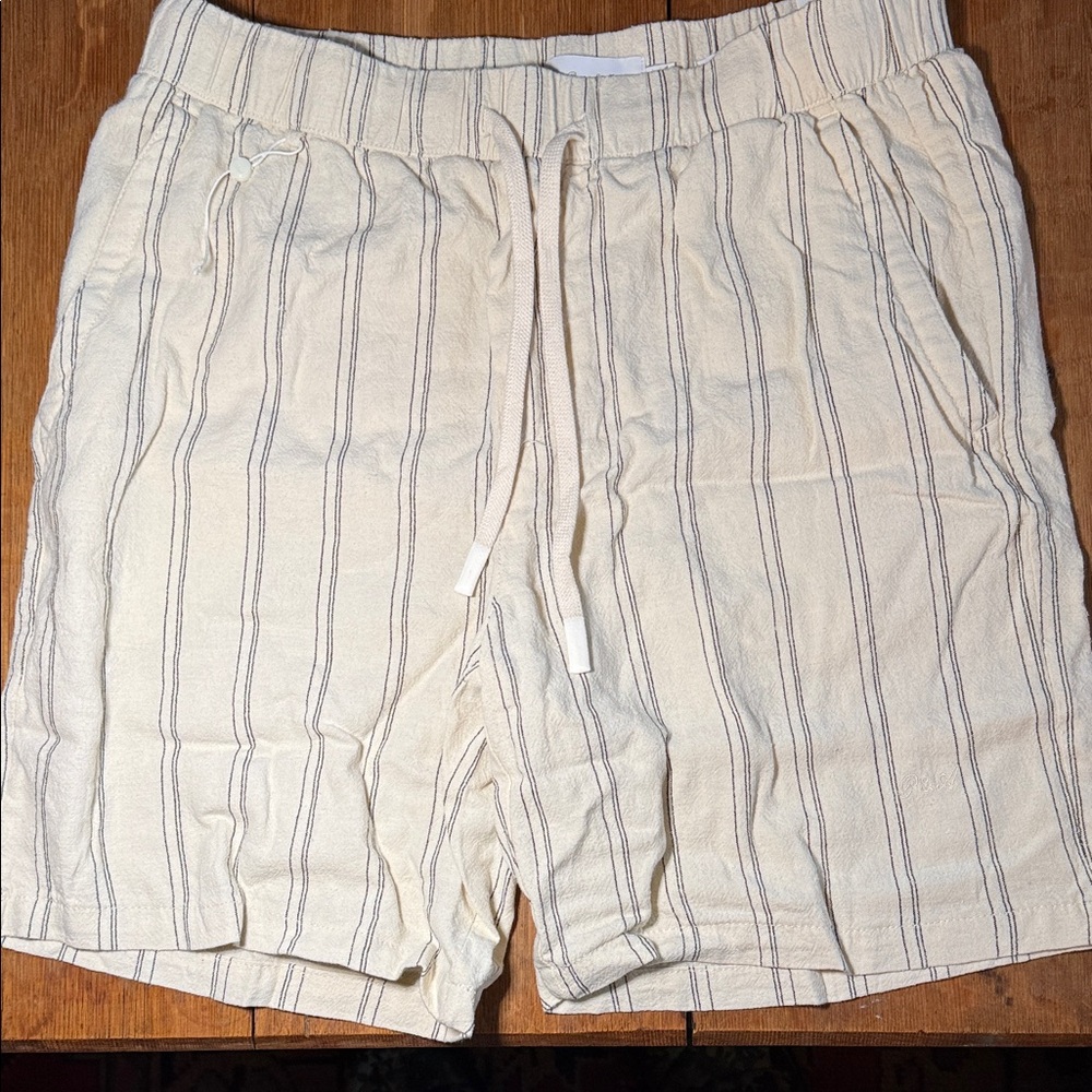Men's Cream Linen Blend Striped Shorts